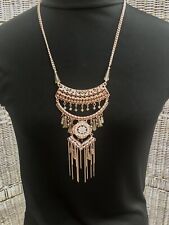 GOLD TONE PENDANT NECKLACE ETHNIC BOHO AZTEC HIPPIE BLACK  CLEOPATRA EGYPTIAN VG