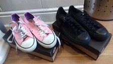 2 Pairs DUNLOP Women's Pink / Black Canvas Pumps/Plimsolls Shoes UK Size 3 (36)