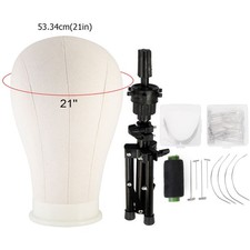 22''-23'' Canvas Block Mannequin &Head Holder Stand &T Pins Brush for Wig Making