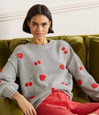 Boden Embroidered Blouson Chunky Knit Cotton Jumper Size Small RRP £120