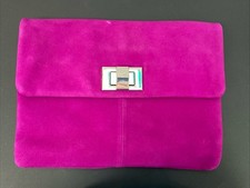 Faith Super Soft Purple Suede Clutch Bag With Silver Buckle PS