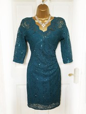 LIPSY Teal Sequin & Lace Bodycon Dress, Size 6 - BNWT