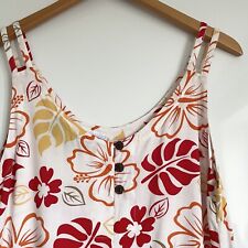 Blue Rinse Vintage Summer Beach Dress Tiki Palm Strappy Floral Size L