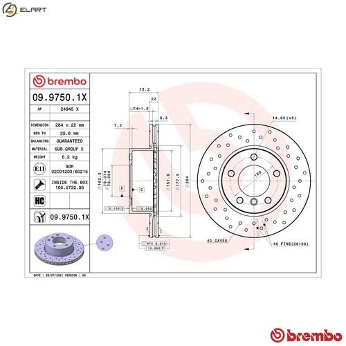 Brake disc 9750 1x for - brake, 09.9750.1x