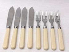 Vintage Toreador Fish Cutlery Set 4 Pairs Faux Bone Handle Knives & Forks