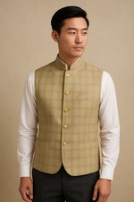 Mens gents waistcoat Nehru jacket winter fabric check style Gentleman