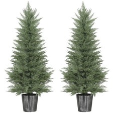 HOMCOM Set of 2 Artificial Cypress Trees with PE Leaves for Indoor Outdoor
