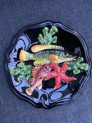 Ceramic fish dish barbotine - ceramic,