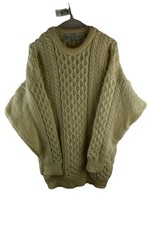 Quills Woollen Ireland Womans Knitted Wool Cable Knit Aran Beige Size L