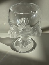 SUPERB VTG LALIQUE Crystal BAGHEERA Lions Paws Footed Vase SIGNED 8.5"H FRANCE