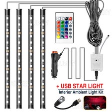 Car LED interior lights led footwell Light Strip Ambient Lighting Kit Remote 