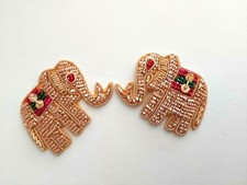 4 Gold Elephant Fabric Motifs 5.5*4.5 cm for Card Sewing Patchwork Scrapbooking