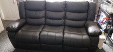 Roma | Black | Leather Recliner Sofa 3 Seater With Cup Holders | SPECIAL OFFER