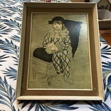 MID CENTURY PABLO PICASSO BOY IN HARLEQUIN COSTUME FRAMED PRINT