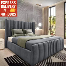 Ottoman Bed Winged Plush Velvet New York Divan Storage Double & King Size Bed