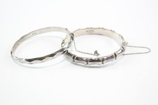 Sterling Silver Mid-Century Bangles Georg Jensen Signed Branded Bamboo Style x 2