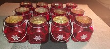 BUNDLE OF 12 CHRISTMAS RED LANTERN STYLE TEA LIGHT CANDLE HOLDER SNOWFLAKE