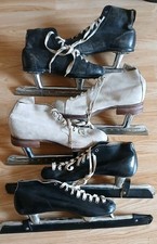 3 Pairs of Vintage Leather Speed Skates Great for Winter Display