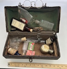 Vintage Antique Brown Tan Leather Doctors Bag  1890s-1900s apothecary medical 