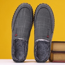 MENS Linen Fabric SLIPPERS FUR