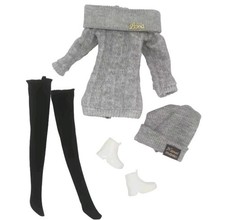 Winter Grey Dress Jumper Tights Hat & Shoes Clothes Doll Outfit Sindy Outfit