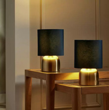 Pair of Touch Table Lamps Navy &Brass 3 Light Settings-Home Decor Shade Danted