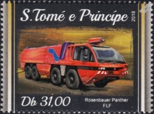ROSENBAUER PANTHER FLF 8x8 Airport Crash Tender Fire Engine Stamp 2018 Sao Tome