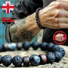 PREMIUM Men's Volcanic Lava Stone & Wood Bead Bracelet - Buddha Punk Wrist Chain