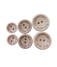 15mm 20mm 25mm  "Handmade with love" Wooden Buttons. Two Holes.