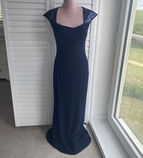 RALPH LAUREN NAVY - LONG MAXI STRETCH PROM PARTY BALL GOWN DRESS - UK 8 10 S XS