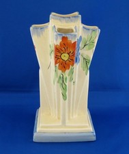 Vintage ARTHUR WOOD Art Deco Finger Pyramid Vase Handpainted Myott interest