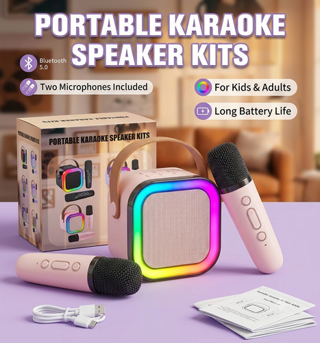 Portable pink karaoke machine - portable,