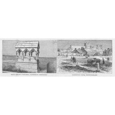 BAMBURGH Northumberland Castle & Grace Darling Monument - Antique Print 1884