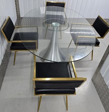 Dining Table and Chairs, Oval Glass, and Chrome Base