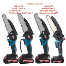 2 Batteries 6/8'' 4000W Mini Cordless Chainsaw Electric One-Hand Saw Wood Cutter