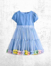 Mini Boden Girl's Beth Short Sleeve Velvet Bodice Tulle Dress in Blue RRP £69