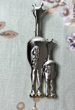 Tall Giraffe Mother & Calf Silver & Gold Tone Statement Brooch Pin 3.75" High
