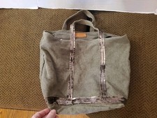 Pre-Owned Vanessa Bruno Olive Gold Stripes Canvas Shoulder Bag