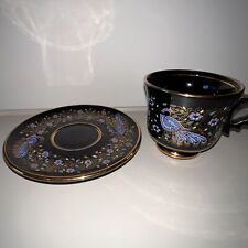 Anapale 24k Gold Cup and Saucer Hand Made In Greece Peacock Design