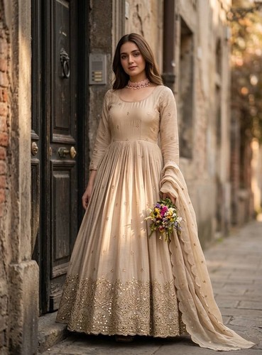 Women anarkali pure cinon silk - anarkali,
