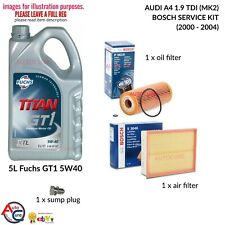 AUDI A4 1.9 TDI 00-04 BOSCH SERVICE KIT (MK2) DIESEL 5L 5W40 + 2 FILTERS + PLUG