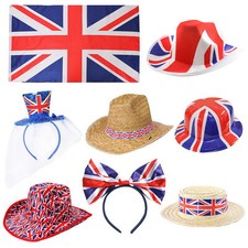 UNION JACK HATS & FLAG VE DAY ROYAL GREAT BRITAIN PARTY VE DAY FANCY DRESS LOT
