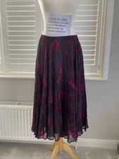 NICOLE FARHI Size 10 Designer SILK Midi Flared Skirt TEXTURED Lined Black Pink