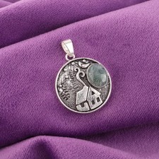 Natural Moss Agate Gemstone 925 Sterling Silver Jewelry Women Gift Pendant1.29''