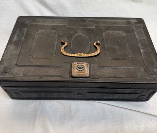 Antique black metal deed - deed, box