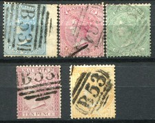 (949) 3 GOOD & 2 POOR USED 1863 MAURITIUS QV CC WATERMARK  SG59 - SG70