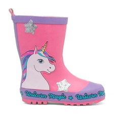 Unicorn Magic Girls Wellies Pink Kids Slip On Glitter Wellington Character Welly