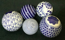 Decorative Blue & White Ceramic China Balls / Carpet Bowls x5