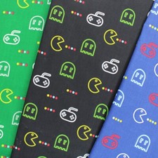 Polycotton Fabric Hungry Gamer Pacman Retro Gaming