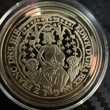 UK GB GOLD PLATED MEDAL EDWARD III DOUBLE LEOPARD 